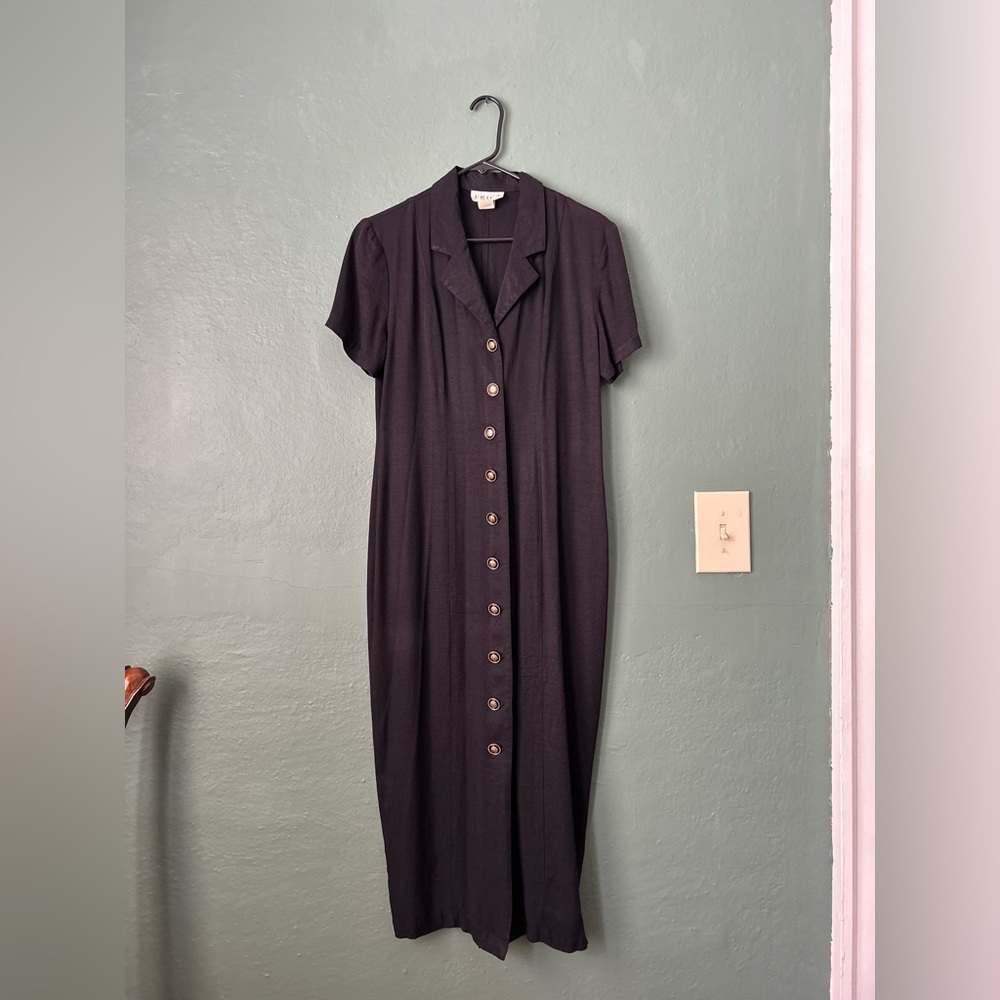 Vintage Black Collared Midi Dress